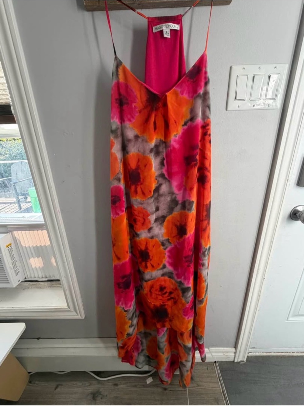 Maggy London Pink & Orange Floral High-Low Slip Dress